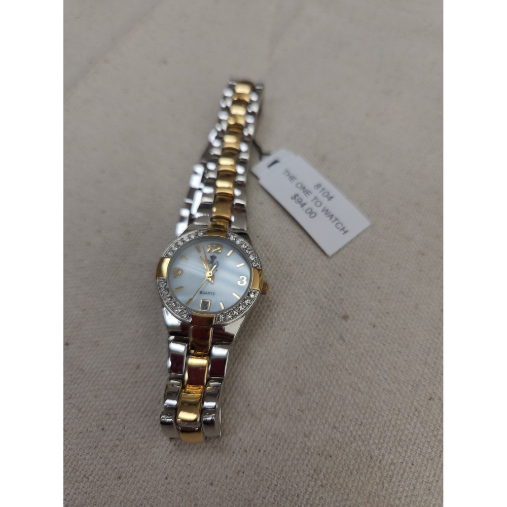 Premier Designs Womens Watch Gold Silver Tone Bracelet Rhinestone Needs Battery